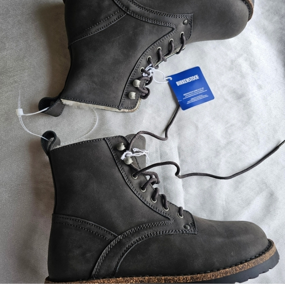 🔥🆕 Birkenstock Bryson Boots Graphite Oiled Gray Shearling Combat Winter Boots - Picture 9 of 14